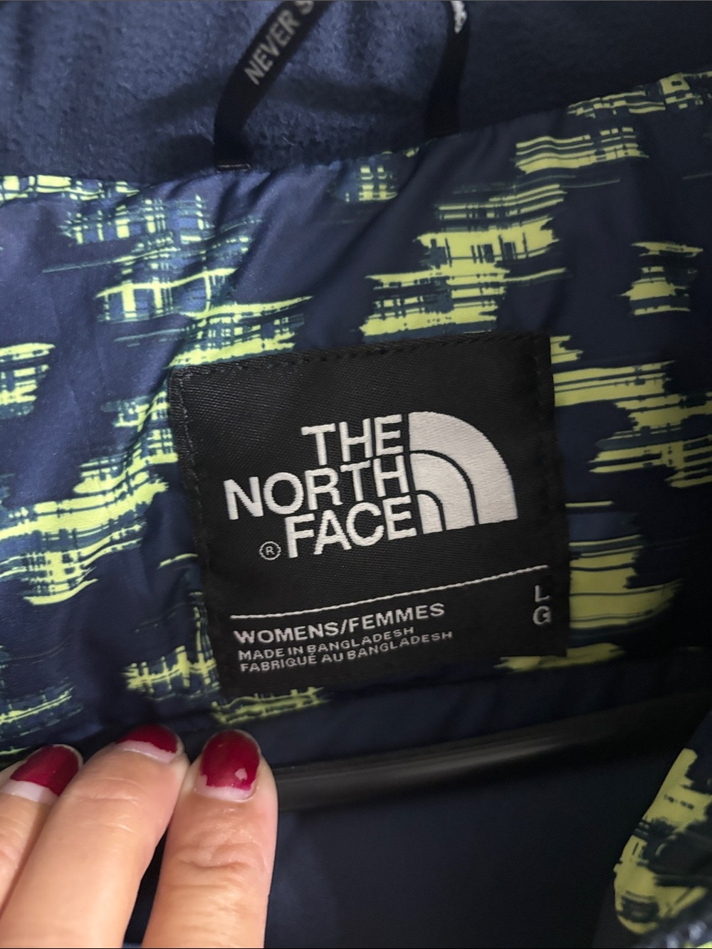 The North Face Women’s Neon Yellow & Navy Patterned Puffer Vest - Picture 2 of 4